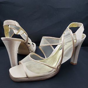 Nina Satin & Mesh Champagne Heels Size 8
